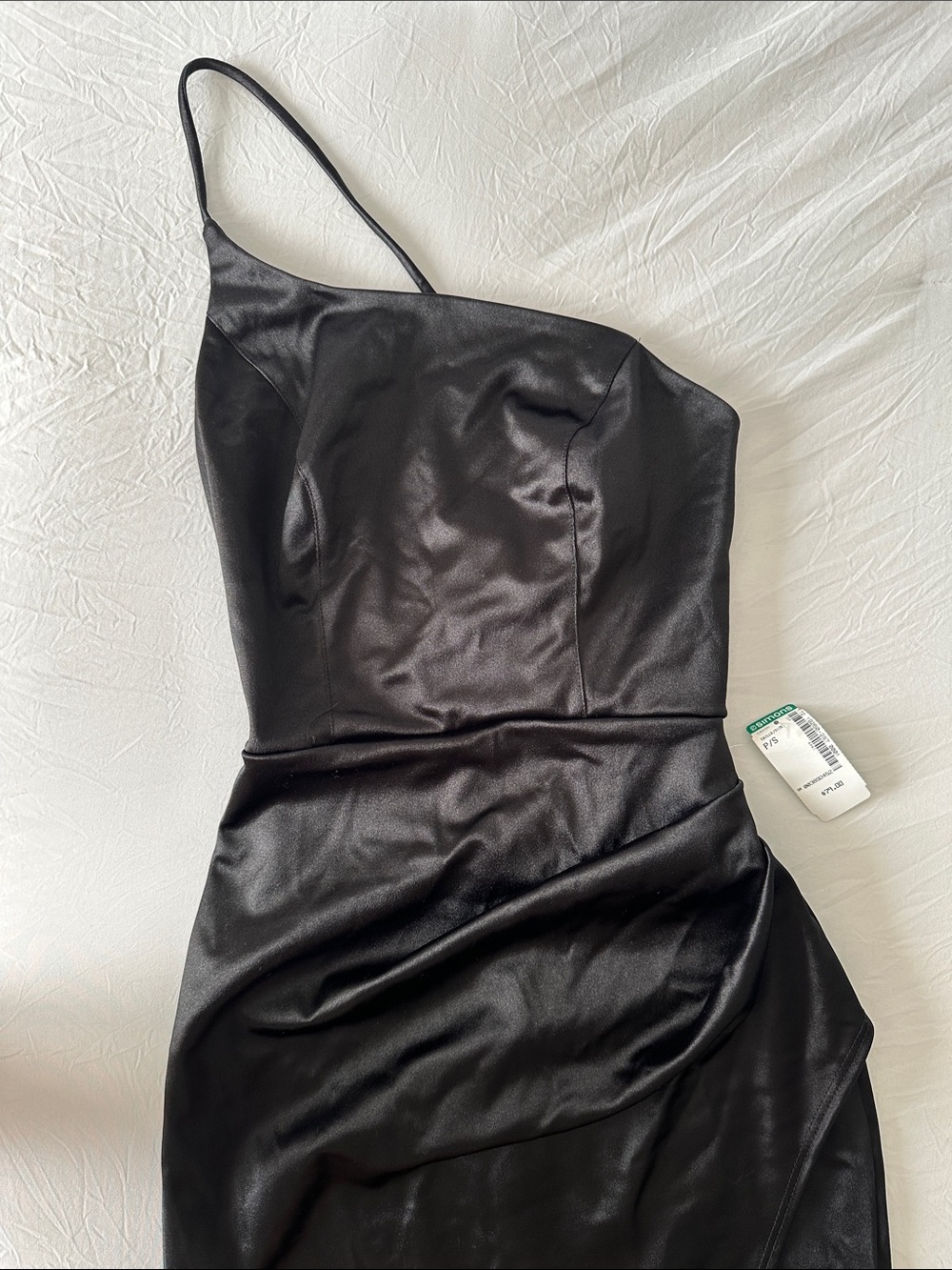 Asymmetric One-Shoulder Black Satin Dress